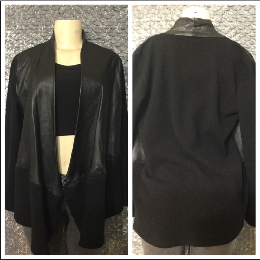 Alice + Olivia Aaralyn Wool/Lamb Leather Draped Cardigan Size M - Picture 2 of 5